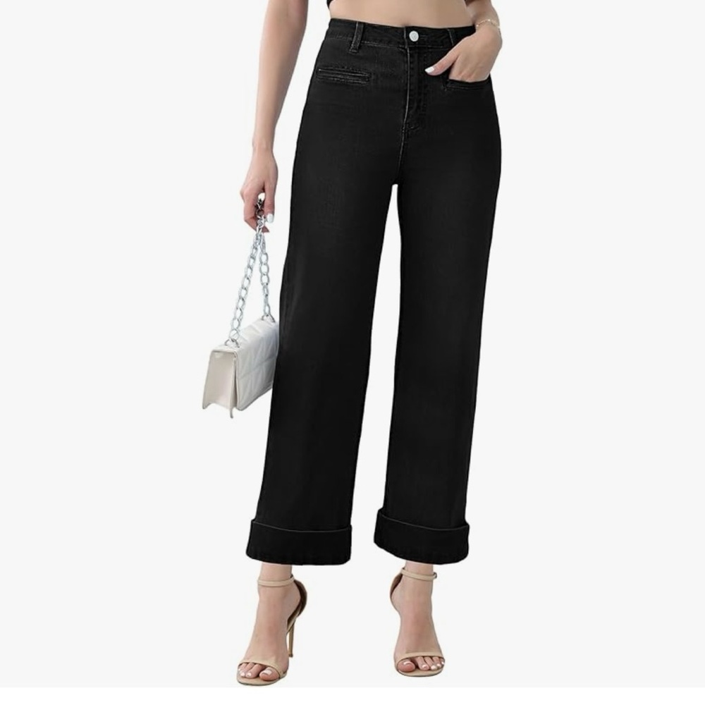 Ankle Wide Leg Jeans for Women High Waisted Boyfriend Stretchy Straight Pants